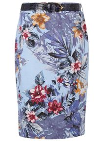 Apart, Damen Rock mit G&uuml;rtel, Hellblau / Orange / Karminrot