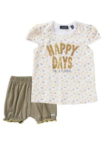Blue Seven, M&auml;dchen Set T-Shirt + Jerseyshorts, Dunkelgelb / Wei&szlig;