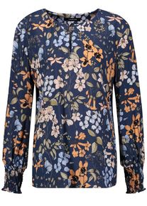 Taifun, Damen Bluse Langarm Bluse mit floralem Print, Navy / Hellblau / Orange / Pastellorange