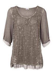 Heine, Damen Pullover in Crochet-Strick, Hellbraun