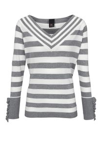 Heine, Damen Pullover, Grau / Wei&szlig;