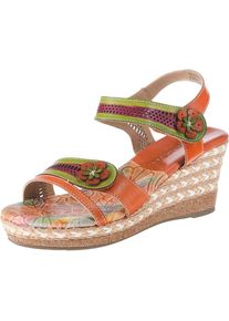 Laura Vita, Damen Keilsandaletten 'Dauphin 06', Hellgr&uuml;n / Orange / Pitaya