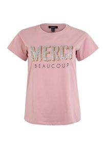 New Look Curves, Damen Shirt 'X Merci Beacoup Sequin', Nude / Blau / Pink