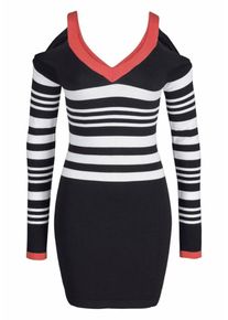 Melrose, Damen Strickkleid, Koralle / Schwarz / Weiß