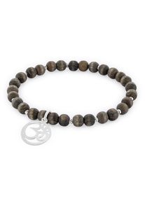 YOGISTAR.COM, Damen Armband Vintage Wood "om", Braun / Silber