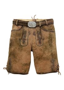 Hammerschmid, Herren Trachtenlederhose kurz mit dekorativer G&uuml;rtelschnalle, Braun