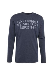 Funky Buddha, Herren Langarmshirt, Taubenblau / Weiß