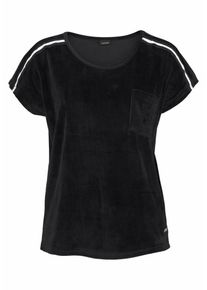 Lascana, Damen T-Shirt aus weichem Nicki, Silbergrau / Schwarz