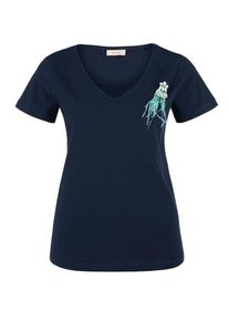TRIANGLE, Damen V-Neck-Shirt mit Schmuckbrosche, Navy