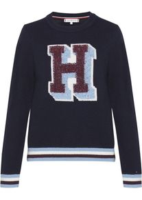 Tommy Hilfiger, Damen Pullover 'Raphaelle', Nachtblau / Hellblau / Kirschrot
