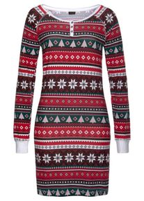 Lascana, Damen Nachthemd, Dunkelgr&uuml;n / Rot / Wei&szlig;