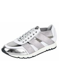 Heine, Damen Sneaker mit Elastik-B&auml;ndern, Silber / Wei&szlig;