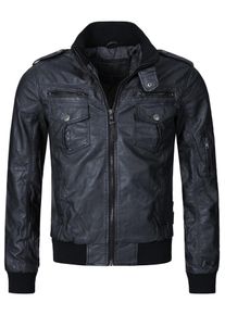 INDICODE JEANS, Herren Bikerjacke Inco ', Dunkelblau / Schwarz
