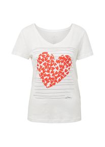 Tom Tailor, Damen T-Shirt, Graphit / Orangerot / Naturweiß