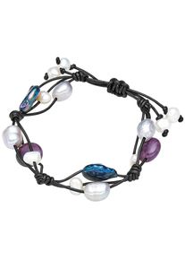 Valero Pearls, Damen Echtleder-Armband mit Süßwasser-Zuchtperlen und Amethyst, Blau / Helllila / Schwarz / Weiß