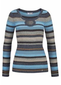 AJC, Damen Rundhalspullover, Hellbeige / Marine / Rauchblau
