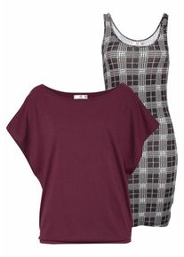 AJC, Damen 2-in-1-Kleid, Bordeaux / Schwarz / Weiß