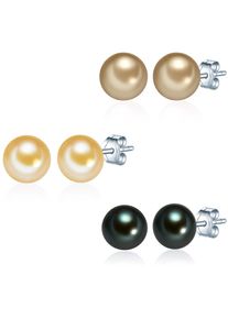 Valero Pearls, Damen Silberohrstecker mit Süßwasser-Zuchtperlen (3-er Set), Beige / Tanne