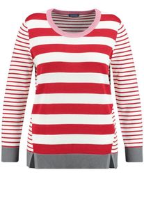 SAMOON, Damen Pullover, Grau / Hellrot / Wei&szlig;