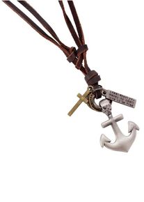 J. JAYZ, Herren Kette 'Ankerkreuz, 139-785', Kastanienbraun / Gold / Silber