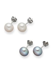 Valero Pearls, Damen 2er Set Süßwasserzuchtperlen Ohrstecker, Silber / Weiß