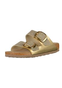 Birkenstock, Damen Pantoletten Arizoan Big Buckle, Hellbeige / Blau / Gold