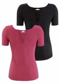 Lascana, Damen T-Shirts, Eosin / Schwarz