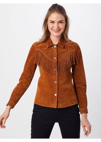 Only, Damen Hemdbluse 'MANI SUEDE FRILL', Cognac