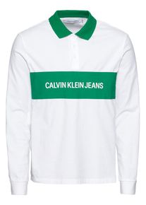 Calvin Klein Jeans, Herren Langarmshirt 'CCONTRAST COLLAR L/S POLO', Grün / Weiß