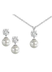 Firetti, Damen Ohrstecker und Halskette mit Perle und Zirkonia (4tlg.), Silber