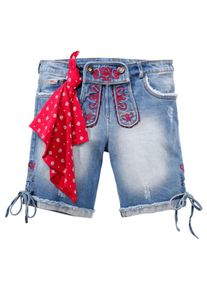 Spieth & Wensky SPIETH & WENSKY, Damen Trachtenbermuda mit dekorativer Schn&uuml;rung, Blue Denim / Rot