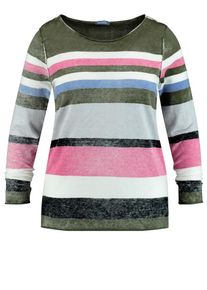 SAMOON, Damen Pullover mit Handmade-Print, Oliv / Mischfarben