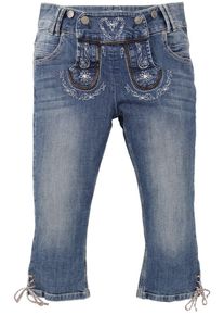 Country Line, Damen Trachtenjeans 3/4 im Used Look, Blue Denim / Schwarz