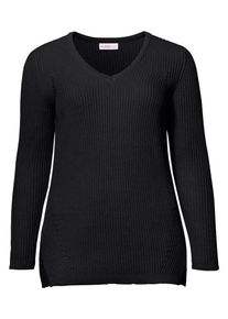 sheego Casual, Damen Pullover mit V-Ausschnitt, Schwarz