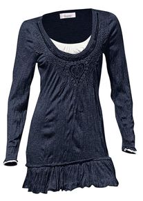Heine, Damen Longshirt 2 in 1, Dunkelblau / Wei&szlig;
