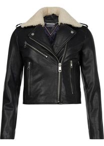 Tommy Hilfiger, Damen Lederjacke, Schwarz / Eierschale
