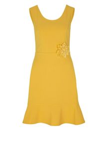 s.Oliver BLACK LABEL, Damen Cocktailkleid mit Brosche, Gelb