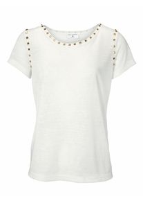 Heine, Damen Rundhalsshirt mit Nieten, Beige / Gold