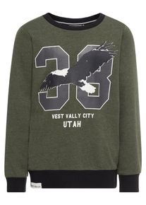 name it, Sweatshirt Brush-Effekt-Adler-Print-, Grau / Grün / Khaki / Schwarz / Weiß