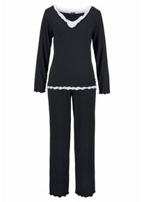 Lascana, Damen Pyjama in hochwertiger Layeroptik, Schwarz