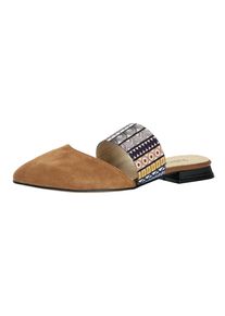 Heine, Damen Pantolette, Blau / Cognac / Pastellrot / Schwarz / Weiß