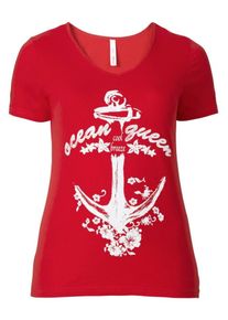 sheego Casual, Damen T-Shirt, Rot / Weiß