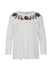 Tom Tailor Denim, Damen Shirt 'flower embroidery', Hellgrau / Dunkelgrün / Dunkelrot