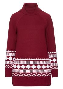 sheego Casual, Damen Rollkragenpullover, Bordeaux / Weiß