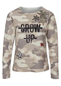 Heine, Damen Druckpullover, Beige / Sand / Greige