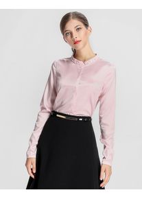 Apart, Damen Satinbluse ohne Kragen, Rosa
