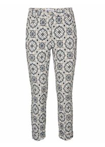 Heine, Damen Druckhose mit Umschlag, Creme / Blau