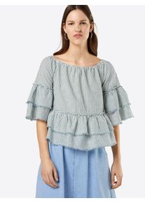 Only, Damen Bluse 'onlCECILIA 3/4 OFFSHOULD RAW DNM BLOUSE', Blue Denim / Weiß