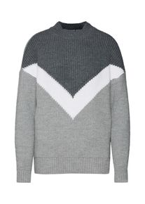 Noisy may, Damen Pullover 'NMLENKA L/S O-NECK KNIT TOP X', Grau / Weiß