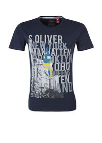 s.Oliver RED LABEL, Herren Shirt, Rauchblau / Dunkelblau / Gelb / Hellgrau